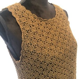 Military green sleeveless lace crocheted blouse